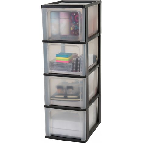 Iris Ohyama, estuche de plástico reciclado A4, 4 cajones grandes, negro, OCH-2400