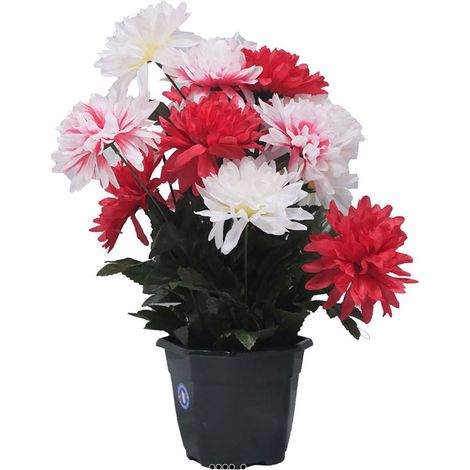 Pot fleurs artificielles pour le cimetière chrysanthèmes Rouge - couleur: Rouge