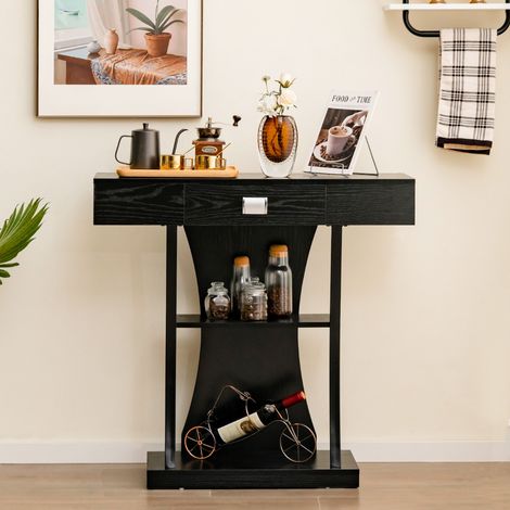 Table Console 3 Étagères Meuble d'Entrée L91 x P30 x H88 Style Scandinave Dispositif Anti-Renversement Noir (1/3)
