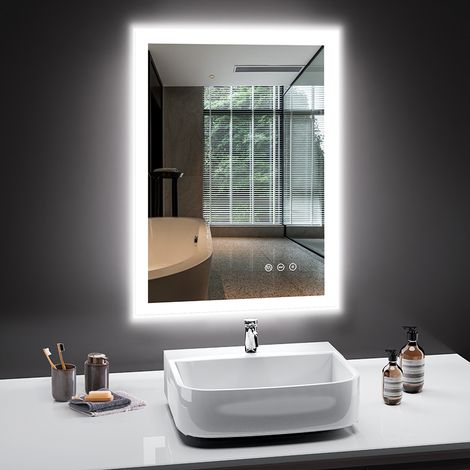 Badezimmerspiegel PESENXAN 50x70 cm mit LED-Beleuchtung, Anti-Beschlag, 3 Lichtfarben, Dimmer, Speicher, IP44, horizontal/vertikal (1/5)