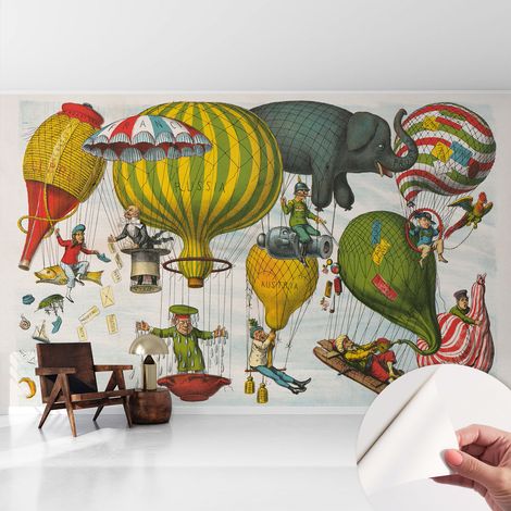Selbstklebend Tapete modern - Wanddeko für Küche - Klebefolie Wand - luxus Look Ballonfahrt 416x254 cm (1/5)
