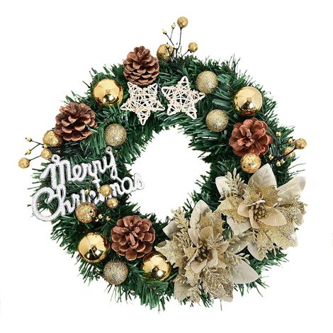 (XM-0014 Doppelter Blumen-Weihnachtskranz-002) Weihnachtskranz mit künstlichen Tannenkugeln, Dekoration zum Aufhängen an Fenstern und Türen (1/2)