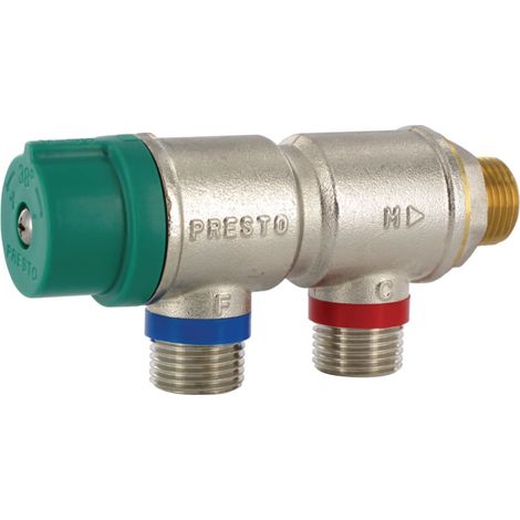 Presto – Régulateur thermostatique 3/4' entrée parallèle 20x27 – Débit 47 l/min à 3 bars – Température 20 à 50 °C – 29007 (1/10)