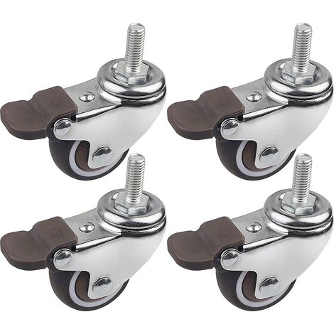 Roulettes Pivotantes avec Frein - 38 mm - Filetage M8x20 mm - Charge 22 kg par Roulette - Pour Meubles et Petits Équipements - 4 Pièces (1/5)