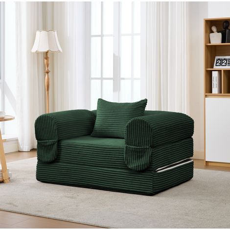 Canapé modulable 3 places en tissu vert, gain de place, pour salon FloraGrace (1/5)