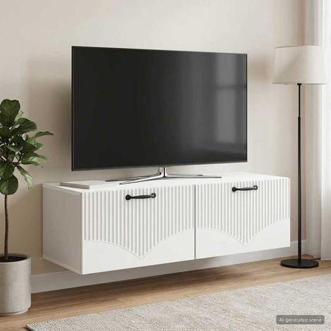 vidaXL Meuble TV mural Blanc 98 x 41 x 30 cm Bois d'ingénierie (1/5)