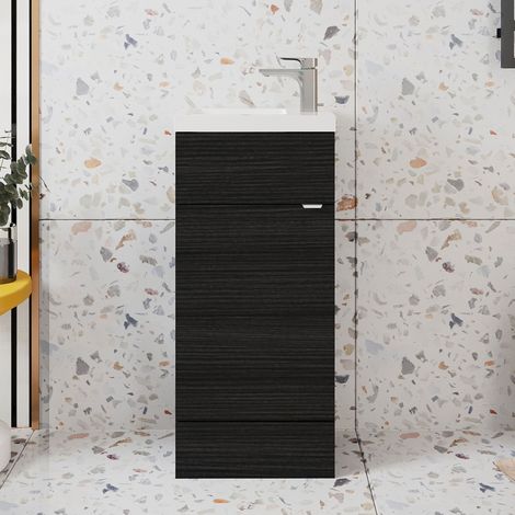 Hudson Reed Fusion Compact Vanity Unit with Basin 400mm Wide - Charcoal Black Woodgrain (1/5)