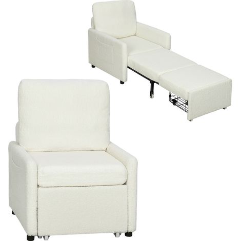 Homcom – Fauteuil convertible 1 place – Rangement caché – Assise large rembourrée en polaire teddy – Dimensions 72 x 85,5 x 91 cm – Couleur crème