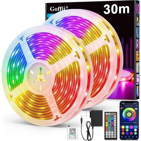 Ruban LED, Led Chambre, RGB Bande Contrôlé par APP Bluetooth ou Télécommande 44 Touches, Synchroniser avec Rythme de Musique, Bandeau pour Decoration Chambre, Gaming (30M) (1/5)