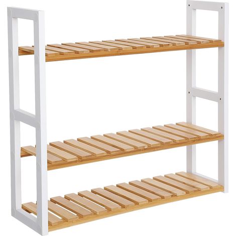 Étagère murale en bambou naturel 60 x 15 x 54 cm pour salon salle de bain rangement esthétique en bambou beige (1/5)