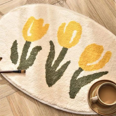 Tapis Absorbant Doux Écologique Motif Fleuri pour Salle de Bain et Chambre 40x60 cm (1/5)