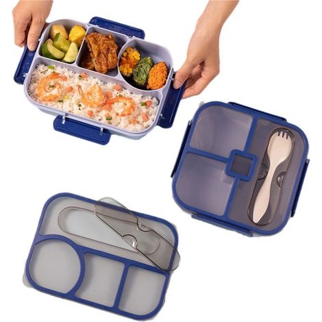 Lunchbox, 4-Fächer-Lunchbehälter, auslaufsicher, spülmaschinenfest, aus lebensmittelechtem Material (blau)