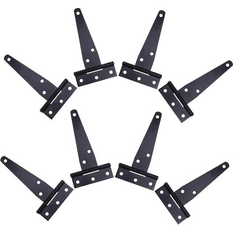 SHINEOFI Lot de 8 charnières de portail robustes à sangle en T avec vis, peintes en noir (1/5)