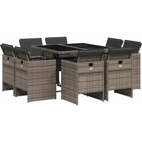 Maison Exclusive - Set da Pranzo da Giardino 9 pz con Cuscini in Polyrattan Grigio (1/5)