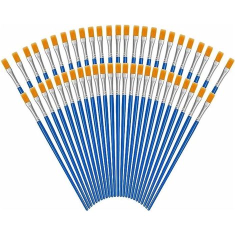Pinceaux Peinture Bleus (Lot de 50) - Pinceaux Acrylique, Aquarelle et Huile en Poil de Nylon avec Manche en Plastique - Petit Pinceau Peinture Fin et Plat - Art et Artisanat (1/5)