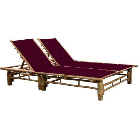 Bain de soleil pour 2 personnes Chaise de jardin - Transat de jardin avec coussins Bambou BV460351 - BonneVie (1/5)