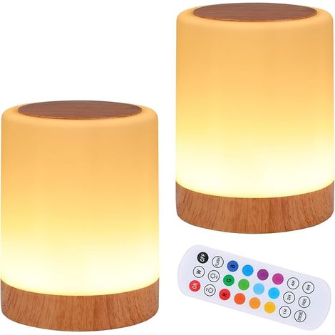 Deux lampes de chevet tactiles, 13 couleurs RVB, 5 niveaux de luminosité, rechargeables par USB, télécommande, veilleuse à intensité variable, portable, pour bébé (1/5)
