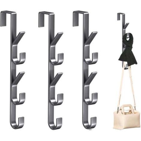 Lot de 4 crochets de porte - 5 crochets, cintres multi-usages, crochets de rangement verticaux pour vêtements et chapeaux, gris pistolet