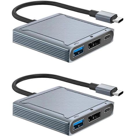 Adaptateur hub USB-C vers DisplayPort 3 en 1, 8K 60 Hz, PD 100 W, argent