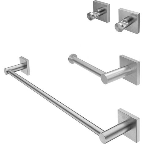 Set accessori bagno 3 pezzi con porta asciugamani 45 cm in acciaio inox spazzolato Sidera (1/5)