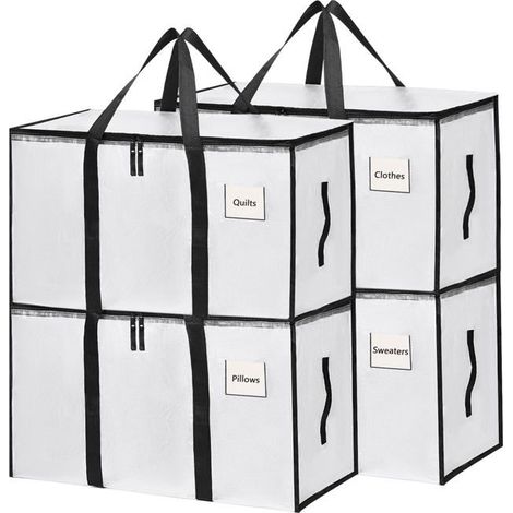 Grands sacs de déménagement - Lot de 4, transparents, fermeture éclair, sangles, poignées - Idéaux pour ranger les étiquettes (1/5)