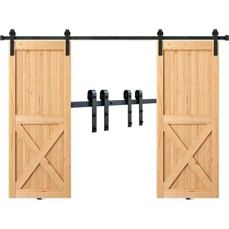 Kit Quincaillerie de Porte Coulissante de Grange 244 cm Rail Porte Coulissante Convient Double Porte Largeur 1,12-1,32 m Épaisseur 32-45 mm Charge 150 kg Poulie Silencieuse Forme J pour Maison