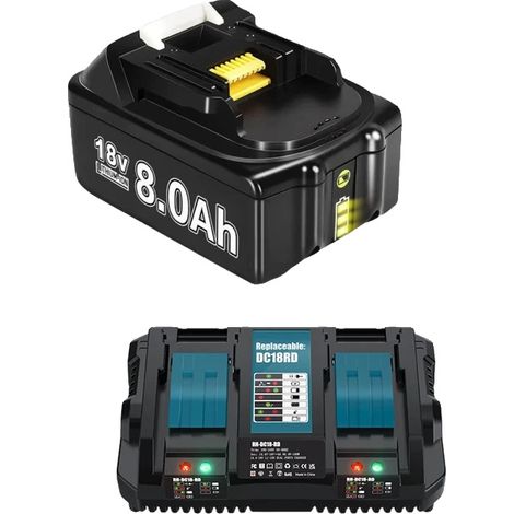 Akku für Elektrowerkzeuge, 8000 mAh Kapazität, kompatibel mit BL1830, 1 x 8,0 Ah, 1 x 6 A Ladegerät (1/2)