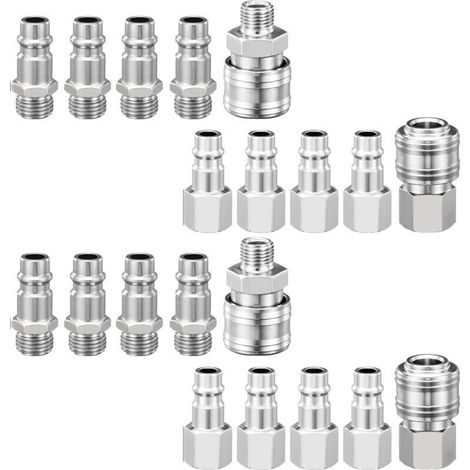 Raccord Rapide Pneumatique 1/4" BSP, 20 Pièces Embout Compresseur Air Européen, Raccord de Compresseur pour Tuyau Pneumatique