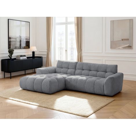 BOBOCHIC - Canapé d'angle fixe JAYA tissu chenille Angle gauche Gris (1/5)