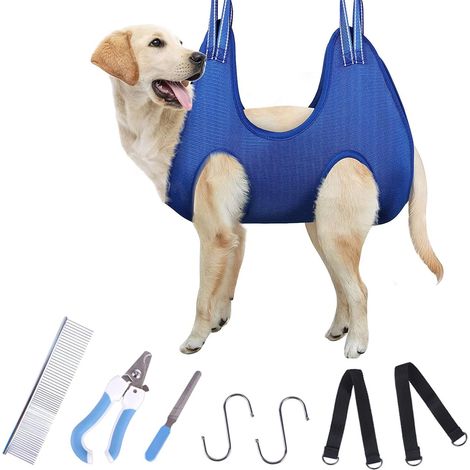 Filiyano-Ensemble hamac de toilettage pour chien, hamac pour chien avec 2 crochets en S, 1 peigne et (1/5)