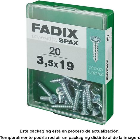 Caja de 20 unidades de tornillo de rosca chapa con cabeza plana en cinc 3,5x19mm Fadix (1/3)