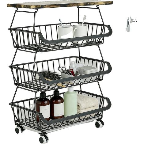 Obstkorb, stapelbares Design, mobile Aufbewahrungslösung, schwarz (1/2)