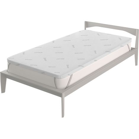 Topper Singolo 80x190 cm Memory Sfoderabile Fodera Silver con Elastici in Poliestere e Fibra Bianco