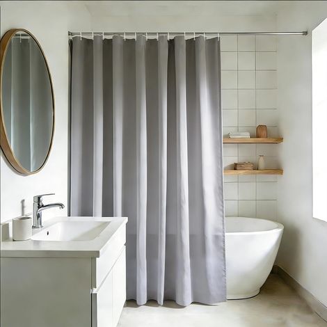 - Rideau de douche en tissu, pour baignoire, lavable, 200 x 240 cm (largeur x hauteur), gris clair (1/5)