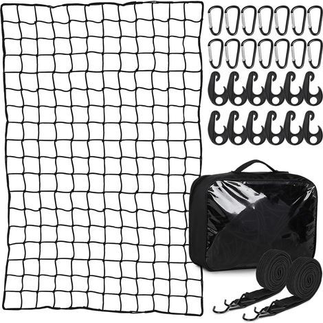 Filet à Bagages Elastique Extensible de 1.2m x 1.8m à 2.4m x 3.6m Filet Remorque avec 12 Mousquetons. 12 Crochets. 2 Sangles de Serrage avec Crochets (1/5)