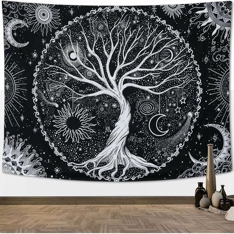 Tree of Life Tapestry Black and White starry Tapestry Aesthetic Wall Hanging Tapestries Home Decor for Bedroom,Living Room,Dorm (Tree of life, 200x1350cm) (1/5)