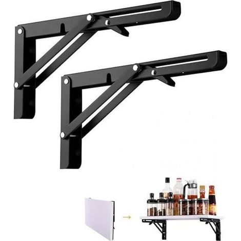 Équerre Pliante 250mm 2 Pièces Noir Support Console Pliable Lourds Support Console Pliable Rétractable (1/4)