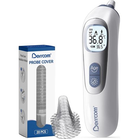 Thermomètre auriculaire de haute précision, thermomètre à fièvre avec sonde préchauffée pour adultes et bébés, affichage de la température par groupe d'âge, mesure instantanée (1/5)