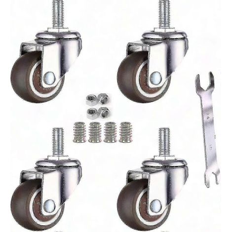4er-Set M6 x 15 mm Lenkrollen für Möbel, 32 mm Gewinde, weiches TPE-Gummi, 32 mm Räder (1/4)
