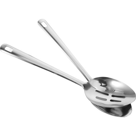 Lot 2 cuillères service inox : louche fendue + passoire, résistantes chaleur, pour buffet ou usage domestique