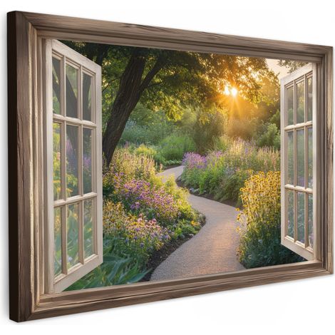 TABLEAU SUR TOILE Vue - Fleurs - Nature - Soleil - Chemin Décoration Chambre 30x20 cm