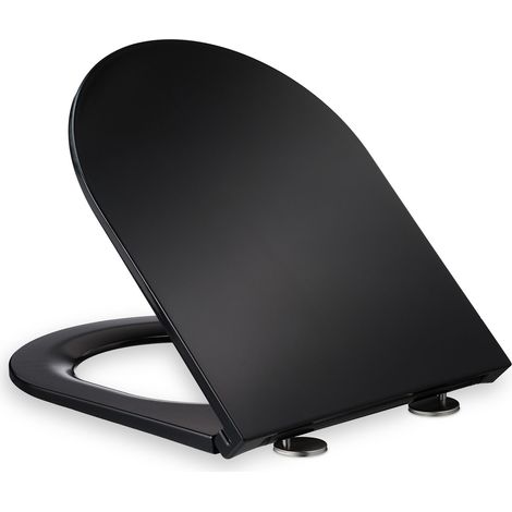 Relaxdays Toilettendeckel mit Absenkautomatik & Quick Release, 36 x 45 cm, Duroplast, Montage von oben, D-Form, schwarz