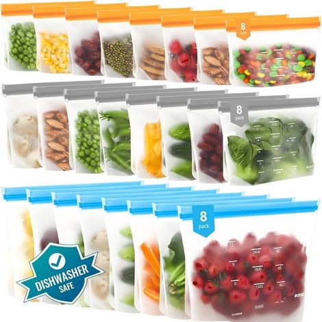 Paquete de 24 bolsas reutilizables para congelar,Material de silicona,Ideales para sándwiches (1/5)
