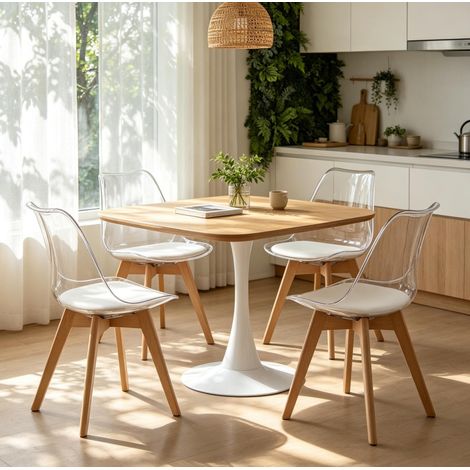 Set de 4 sillas de comedor 42 x 42 x 83 cm, estructura de madera blanca – MEUBLIV (1/5)