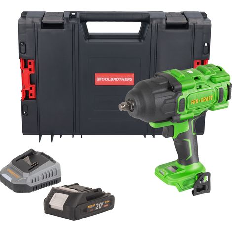 Procraft PWA80bb Akku Schlagschrauber 20 V 1600 Nm 1/2" Brushless + 1x Akku 2,0 Ah + Ladegerät + RHINO Toolcase (1/5)