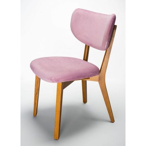 Sedia legno moderna imbottita - Telaio MONOBLOCCO in Frassino tinto ROVERE - Rivestimento Velluto 2 colori - SURI Wood Colore Rosa Glicine (1/5)