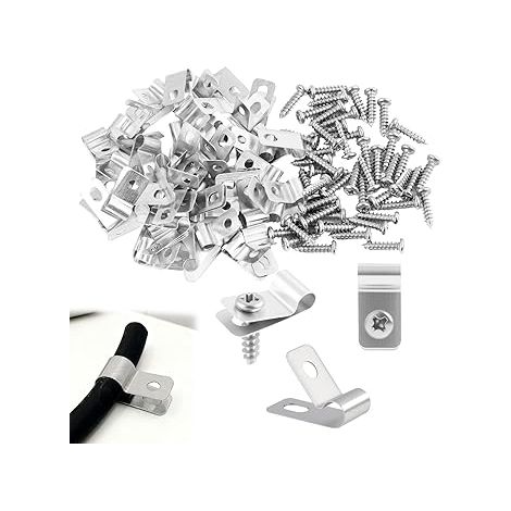 50 pièces de Pinces de Fixation pour Clôtures en Acier Inoxydable, Attaches Grillage Rigide avec Vis pour Fixation Murale Grillage Rigide sur Poteau, Pinces de Fixation pour Ø 4-5mm Câbles Tuyaux (1/5)