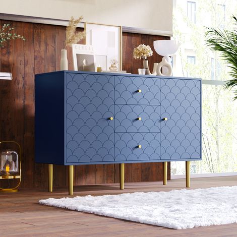 URBAN MEUBLE Commode bleu marine avec 2 portes et 3 tiroirs, pour salon chambre (1/5)