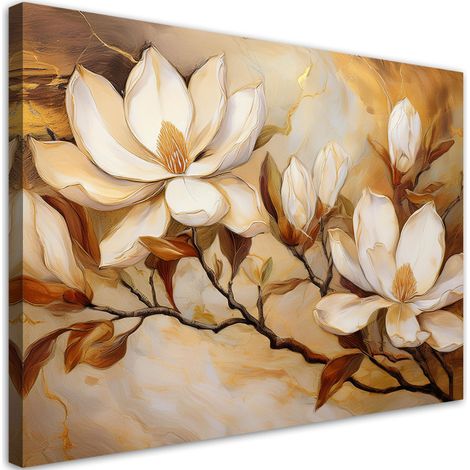 Tableau déco Magnolias Fleurs Plantes Or Marbré 100x70 (1/5)