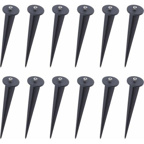 Piquets de fixation pour projecteur LED (lot de 12) - Crochets d'ancrage pour spot extérieur, piquets de sol robustes en acier, accessoires de montage pour éclairage paysager, kit de 12 unités. (1/4)